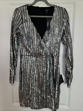 Lulus Silver Sequin V-Neck Party Dress NWT